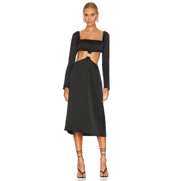 WeWoreWhat Cut Out Midi Dress in Black Satin Size M - Picture 1 of 9